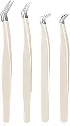 4 pinças de extensão de cílios para extensões de cílios profissionais de aço inoxidável para mulheres pelos faciais