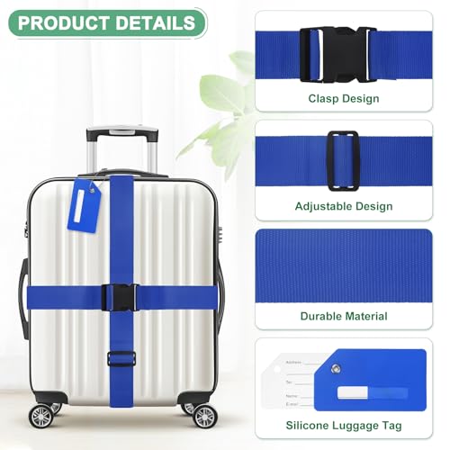 Image of M METERXITY 2-Sets Luggage Straps TSA Approved, Travel Straps for Luggage Suitcase Tags Set, Adjustable Suitcase Belt [Dark Blue]