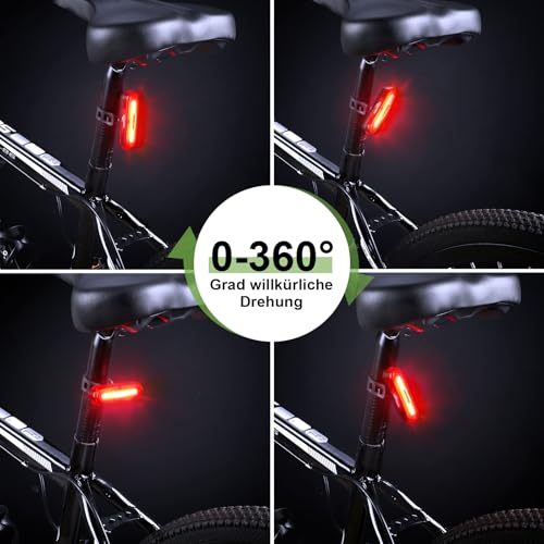 toptrek Rücklicht Fahrrad Sichtweite 200 Metern | Bike Rear Light Led StVZO Zugelassenes | Fahrrad Rücklicht USB-C Aufladbar Batterie | Fahrradlicht Hinten IPX5 Wasserdicht für Rennrad, MTB, E-Bike