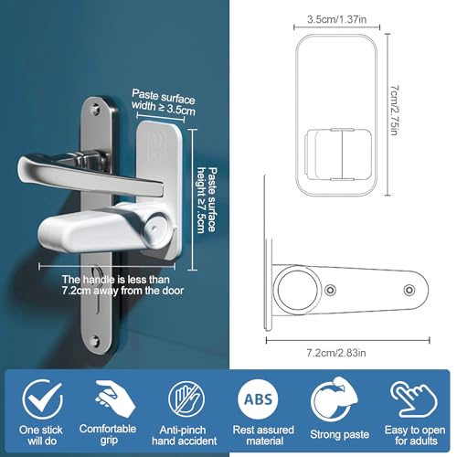 4Stück Kindersicherung für Türen, Ohne Bohren kinder Fenstersicherung, Selbstklebend Multifunktionen Türdrückerschloss, Wiederverwendbar Schubladen Kindersicherung, Türsicherung für Haustier