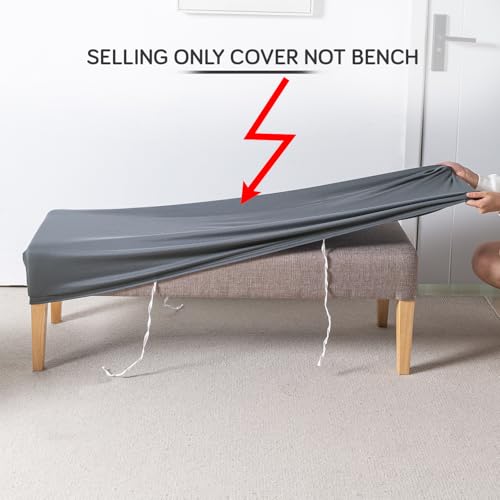Image of HOKIPO 'SereneSolids' 140 GSM Elastic Stretchable Dining Bench Cover, Grey (AR-6245-GRY)