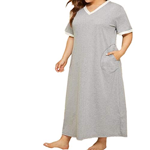 LZJDS Vêtements De Nuit Chemise De Nuit pour Femmes à Manches Courtes Col en V Ample Confortable Décontractée Chemise De Nuit,Gris,4XL Cover