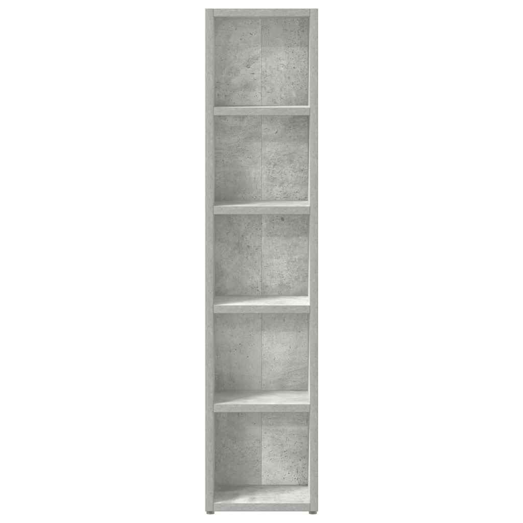 2 scaffali per CD, in legno grigio cemento, 21 x 16 x 93,5 cm, con 5 scomparti, per CD, DVD, Blu-ray, per soggiorno, camera da letto, ufficio