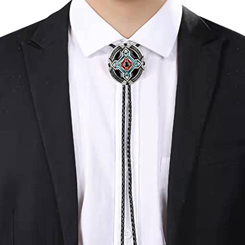 Amadw Bolo Tie Retro Style Native Indian Totem Mens Bolo Tie Wedding Necklace Genuine Leather Rope Cowboy Tie, 1.89Inch X 1.65Inch #TOP6