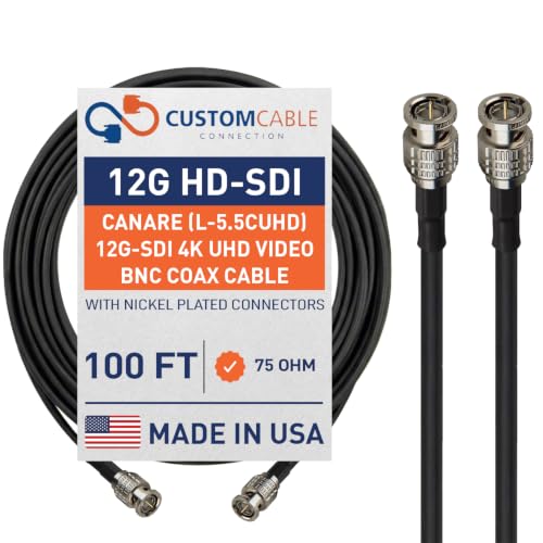 Custom Cable Connection 100 Foot Canare (L-5.5CUHD) 12G-SDI 4K UHD Video BNC Coax Cable Sold