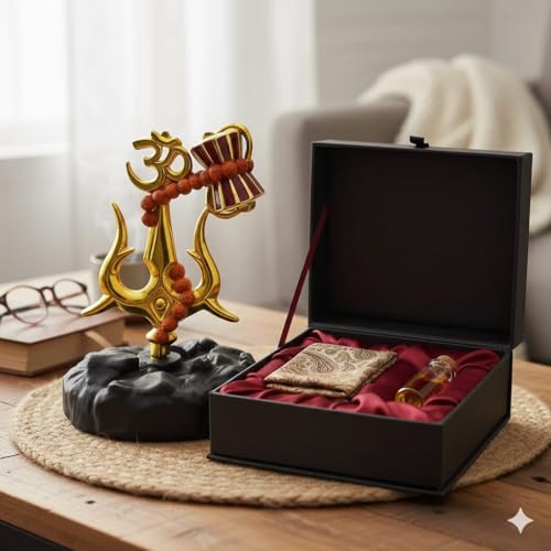 Image of Trishul with Damru Standing Decorative Showpiece Statue murti for Car Dashboard Pooja, Decoration, Temple, Home Decor 4 inch, Resin, Religious Black (Black)