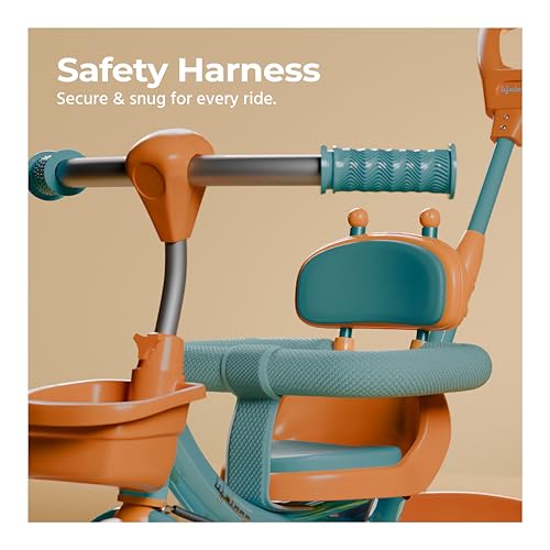 Image of Lifelong Kids Harness Parental Control Tricycle with EVA Wheels, Bell & Storage Basket|Baby Trike|Age Group 1 Years to 4 Years Carrying Capacity Upto 25 kgs(Green /Tan)