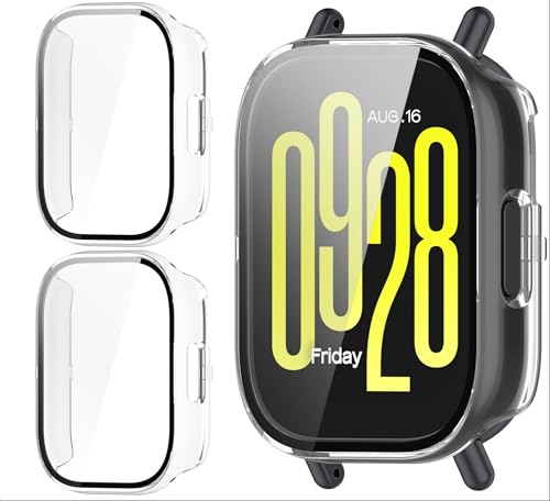GIOPUEY Funda Compatible con Xiaomi Redmi Watch 5 Lite, [2 Pack] Protector de Pantalla + Bastidor rígido, Protección Total del Paquete - Transparent+Transparent
