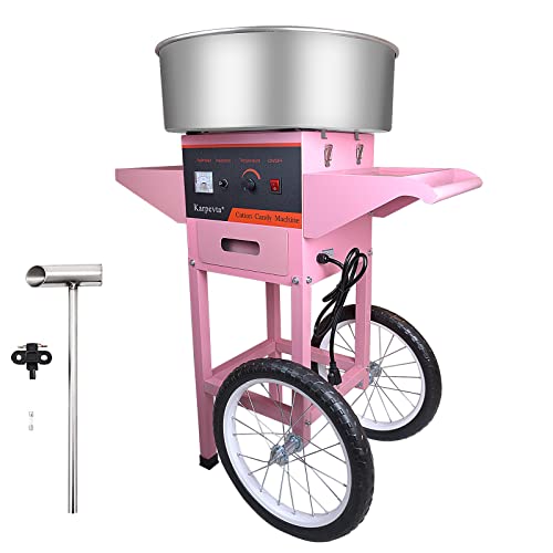 Karpevta Cotton Candy Cart Pink Cotton Candy Maker Electric Candy Floss Maker with 20 inch Bowl Cotton Candy Machine Commercial for Christmas and Family Parties