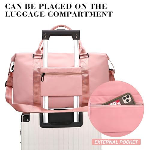 INVODA Travel Duffel Bag Sports Tote Gym Bag Shoulder Weekender Overnight Bag Carry on Travel Bag for Women (Pink)3
