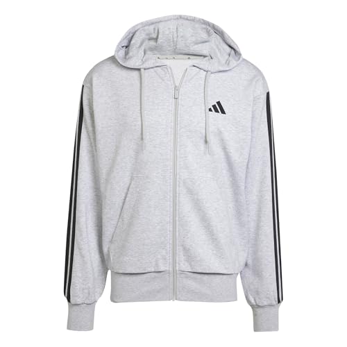 adidas Homme Essential Three Stripes French Terry Fullzip Hoodie, Light Grey Heather/Black, XL adidas Homme Essential Three Stripes French Terry Fullzip Hoodie, Light Grey Heather/Black, XL