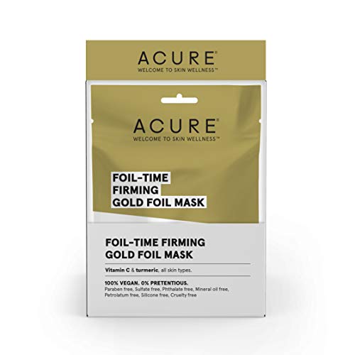 Acure Foil-Time Firming Gold Mask | 100% Vegan | Traps Heat To Open Pores For Superior Serum Delivery | Vitamin C & Turmeric - For Firm, Glowing & Refreshed Appearance | All Skin Types | 12Count #TOP2