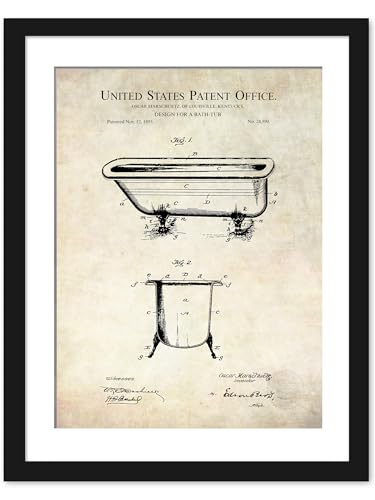 Vintage Bathroom Decor | 1895 Clawfoot Bathtub Patent Print |