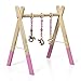 Costway Portique d’Eveil, Arche de Jeux pour Bébé en Bois avec Jouets, Centre d'Activité Pliable, Cadeau de Naissance, 4 Couleurs Nature/Vert/Gris/Rose (Rose)