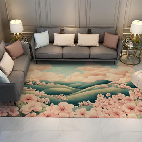 Tapis fleurs de cerisier lavables pour corriger une déco de sol terne
