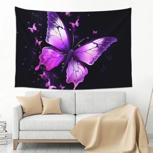 Tapisserie murale papillon pour cacher les imperfections | Grand tissu mural violet 300x220 cm