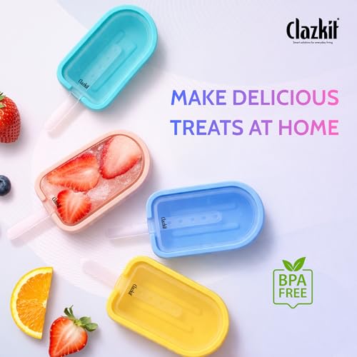 Image of Clazkit Silicone Popsicle Mould Set 4PCS | BPA-Free Reusable Ice Cream & Kulfi Maker | Easy Release Ice Pop Molds for Kids & Adults | DIY Frozen Dessert Maker for Juice, Yogurt & Chocolate