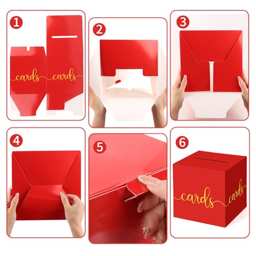 Image of Hooqict Red Gift Card Box with Slot 9.1 inch Gold Foil Card Box for Party, Graduation, Wedding Reception, Birthday, Christmas, New Year, Raffle Ticket Money Envelope Holder