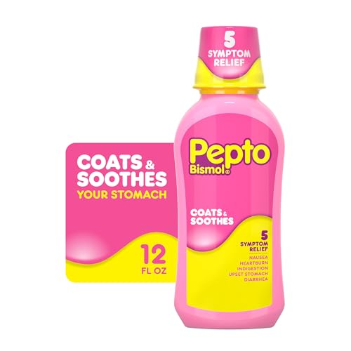 Image of Pepto Bismol Liquid for Nausea, Heartburn, Indigestion, Upset Stomach, and Diarrhea - 5 Symptom Fast Relief, Original Flavor 12 oz