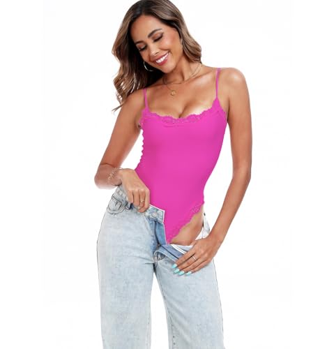 Image of Women's Lace Bodysuit Square Neck Body Suits Sexy Backless Thong Cami Shaperwear Spaghetti Strap Sleeveless Top