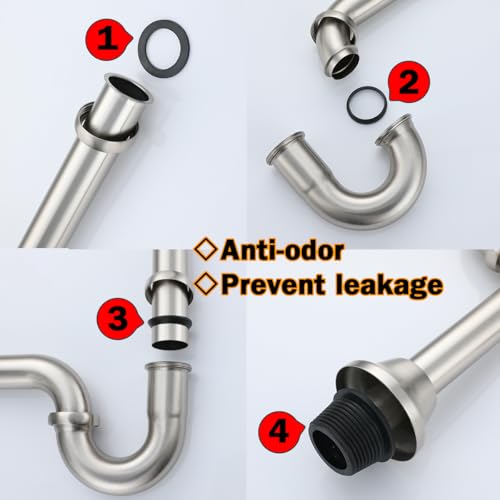 RANDOM Brass P Trap Bathroom Sink U-Shape 1-1/4 inch Sink Trap with Slip Joint Extension Tube,Adjustable Height Sink Waste Drain Bottle P-Trap Kit,Brushed Nickel Basin Sink Plumbing.RD83555BN-L - Thumbnail 7