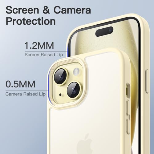 Image of JETech Matte Cover Case for iPhone 15 6.1-Inch, Shockproof Military Grade Drop Protection, Frosted Translucent Back Phone Cover, Anti-Fingerprint (Yellow)