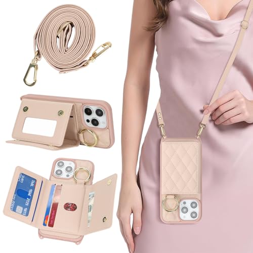 Étui portefeuille iPhone 15 Pro Max chic pour femme avec porte-carte et bague support