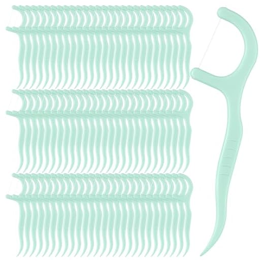 Baderke 200 Count Dental Floss Picks Bulk Non Breakable Dental Floss Flossers for Adults Tooth Picks Flossers Teeth Cleaning Dental Floss Flossers for Family Pack Travel (Light Green)