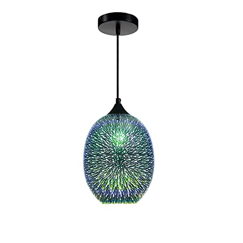 7Pm 3D Glass Pendant Light, Colorful Glass Pendant Lighting Modern, 3D Fireworks Hanging Lights Ceiling Light Fixtures For Kitchen Island, Dining Room Living Room Foyer Restaurant Bar 8 Inches #TOP13