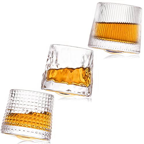 CLCYICEN Crystal Whiskey Glasses-Premium 5 OZ Set of 3/Rotatable Old Fashioned Whiskey Glasses/Perfect Idea for Scotch Lovers/Style Glassware for Bourbon/Rum Glasses/Bar Tumbler Whiskey Glasses