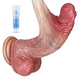 Dildo Realista Consolador Anal Juguetes Eróticos para Pareja Sexuales - Consoladores para Mujer Hombre, Pene Sex Toys con Prepucio y Testículos Móviles