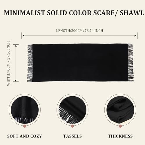 FLEESOFT Winter Thick Wool Scarf Shawl -Thick Oversized Pashmina Shawl Wrap,Soft Warm Winter Scarves,Cozy Travel Blanket Scarf for Women,Black Wool Scarves FLEESOFT Winter Thick Wool Scarf Shawl -Thick Oversized Pashmina Shawl Wrap,Soft Warm Winter Scarves,Cozy Travel Blanket Scarf for Women,Black Wool Scarves - Image 3