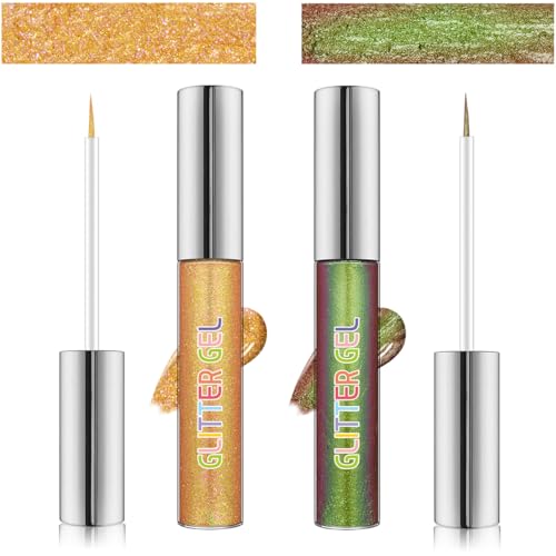 Set 2 Pzs Delineador Líquido Glitter Oro y Verde