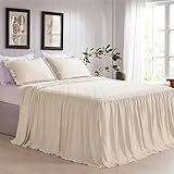 Ruffle Skirt Bedspread,Shabby Vintage Chic Bedding Farmhouse Ruffled Bedspreads Queen Size 3pcs Shabby Ruffle Coverlet Long Drop Bedspread with Split Corners Ultra Soft Lightweight