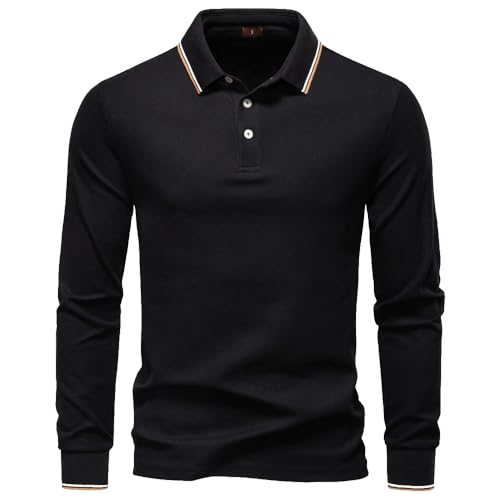 Summitree Men's Long-Sleeved T-Shirt Fashion Versatile Basic Top Black M