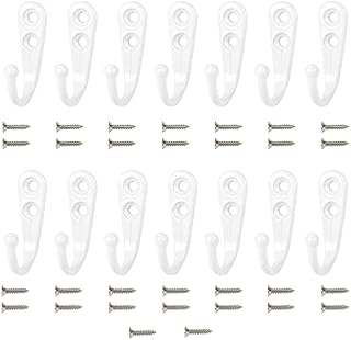 Annefly 14 PCS Wall Mounted Hooks Coat Hooks with 30 PCS Screws Retro Door Robe Hook for Hanging Towel Clothes Hat Key Cup Single Metal Hook Cloth Hanger in Bedroom Bathroom Kitchen Cupboard,White