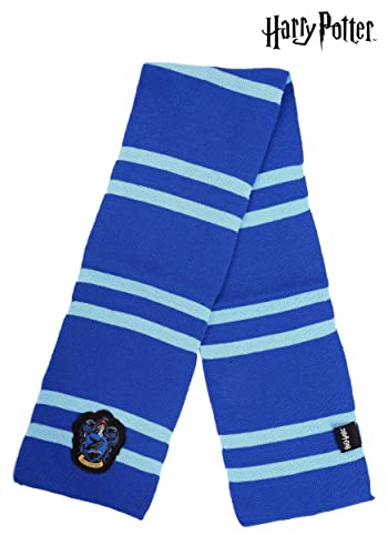 elope Harry Potter Deluxe Ravenclaw Knit Scarf - Embroidered Crest Patch and Knitted Stripes, Officially Licensed Ravenclaw - Blue2