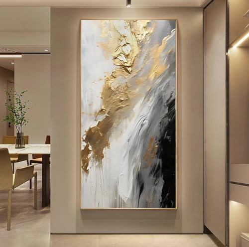 Hand-Painted Gold Abstract Oil Painting on Canvas for Entrance-Hall for ...