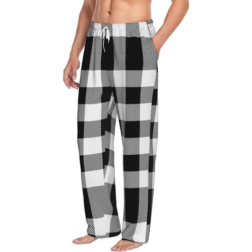 White And Black Plaid Pattern Mens Pajama Pants Comfy Lounge Pjs Pants Casual Pajama Bottoms2