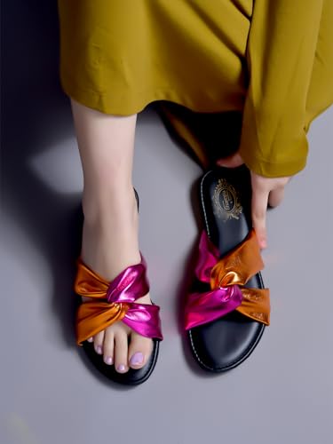 Image of Shoetopia Girls Flat Slide Sandals - Soft Suede Knot Strap Casual Summer Slip-Ons for Everyday Comfort Stylish, |Footwear Lightweight| Durable Design Perfect for Casual Outings Women