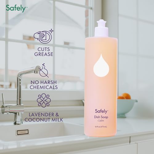 Image of Safely Liquid Dish Soap - Removes Tough Stains and Baked-on Messes, Cuts Grease - Biodegradable Formula -Safe for Baby Bottles - 16 Fl Oz - Pack of 6, 96 Fl Oz in Total
