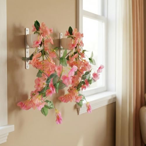 Image of Dekorly Realistic Faux Pink Hanginng Garland Vine with Decorative Pot Elegant Hanging Floral Arrangement for Home Office Styling |100CM (2, Pink)