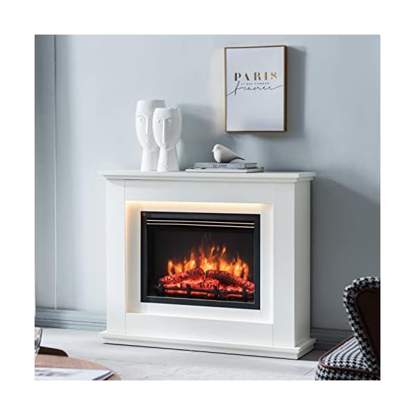 RICHEN Elektrokamin Baldur | Elektrischer Standkamin mit 3D-Flammeneffekt | Elektro Heizung 2000W, LED-Beleuchtung | Kamin mit Fernbedienung, Timer & Thermostat | Weiß – Bild 3