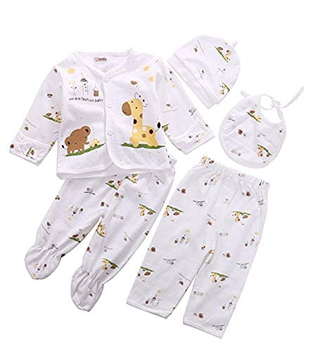 0-3M Newborn Baby Layette Set Cotton Clothes Tops Hat+Pants Suit 5 Pieces Sets (Yellow)
