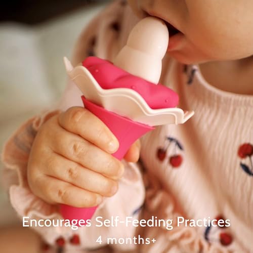 Image of Moonkie Baby Fruit Feeder for Self-Feeding: Controlled Flow Design with 2 Pouches for Safe First Foods - BPA Free Silicone Food Feeder with Freezer Tray for Cooling Comfort - 4 Months+ - 1 Pack