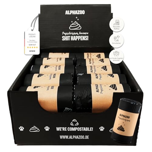 alphazoo Pupssäckchen Kotbeutel 600 Stück - biologisch abbaubare Hundekotbeutel kompostierbar - Gassibeutel reißfest auslaufsicher geruchsdicht - umweltfreundlich - 30 Beutel pro Rolle