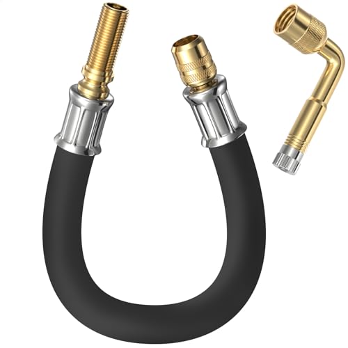 Tire Valve Extension, 8.25 Inch Flexible Tire Valve Extenders, 90 Degree Schrader Valve Adapter, Tire Valve Stem Extension, Universal Flexible Tire Valve for Cars Rv Truck Motorcycle Bike Scooter