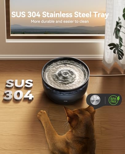 FEELNEEDY Trinkbrunnen für Katzen - 3L Katzenbrunnen Leise mit Aktivkohlefilter - Trinkschale aus Edelstahl - Durchsichtiger Wassertank - Wasserbrunnen für Katzen - Schwarz