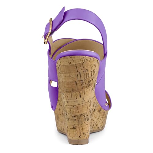 Allegra K Allegra K Women's Wood Strappy Platform Wedge Purple Sandals 8 M US