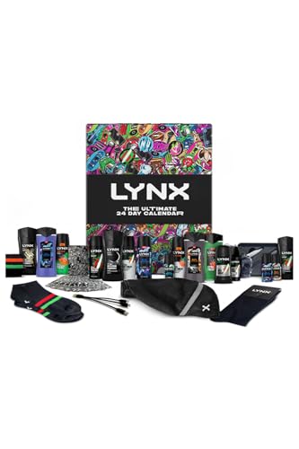Lynx THE ULTIMATE 24-Day Christmas Calendar with Lynx Black Gold Blue Lavender Jungle Fresh Body Wash Body Spray Deodorant Antiperspirant with 8x Gift Items Set for Him